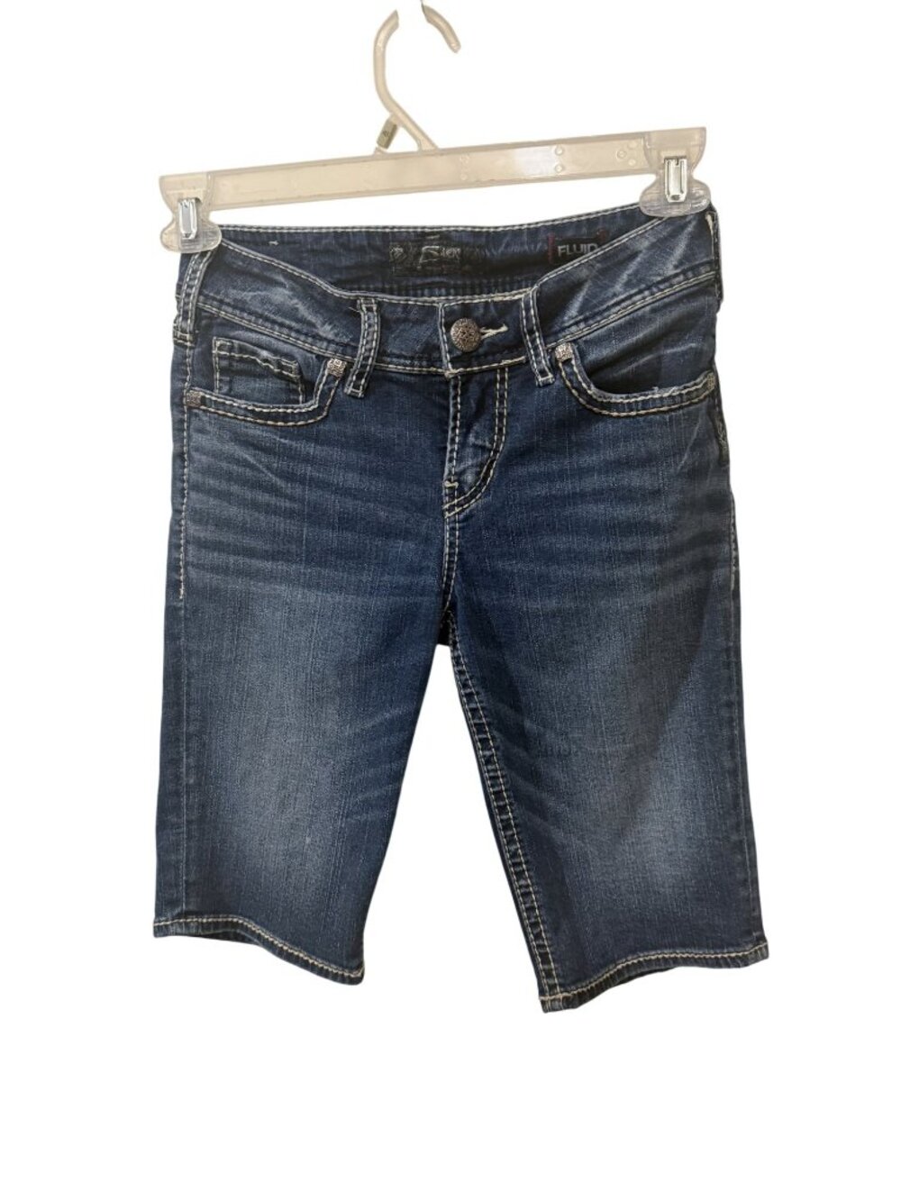 Silver Jeans Co. Suki Mid Bermuda Womens Denim Shorts W26 L11 Dark Wash